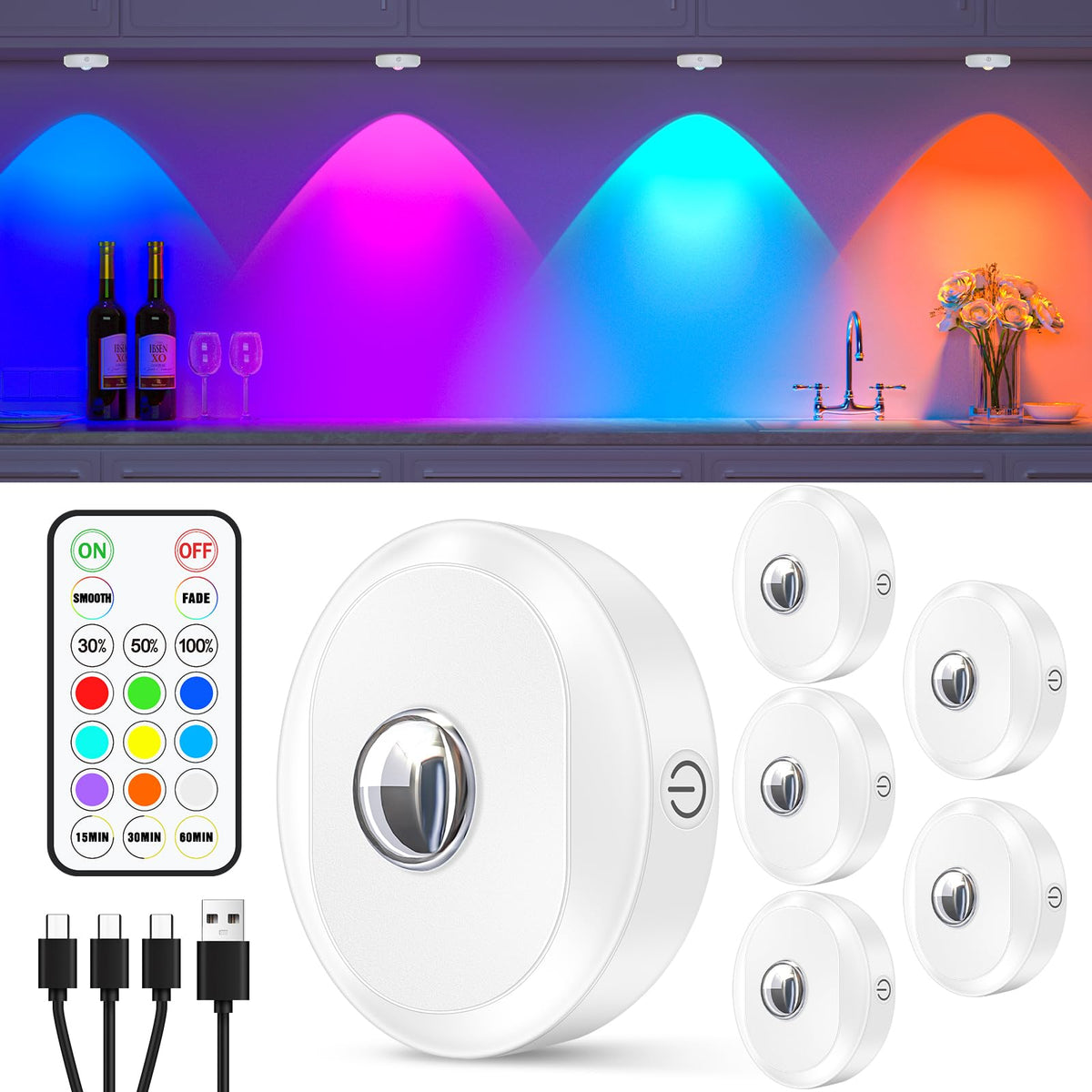 WILLED RGB rechargeable puck lights with remote for effortless lighting control