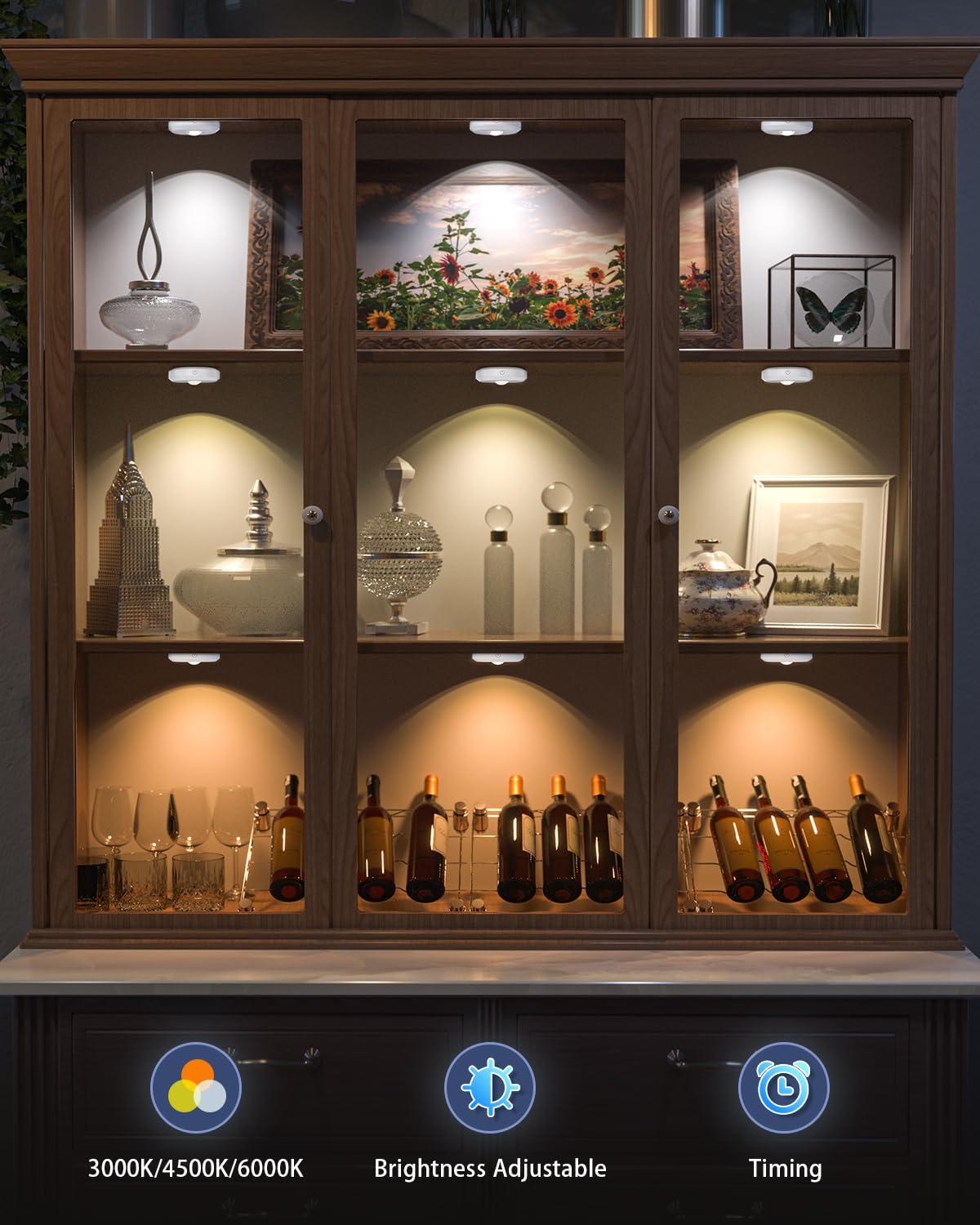 WILLED under-cabinet puck lights stick on with magnets or adhesive.