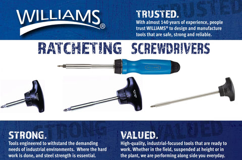 Williams JHWWRS-1 includes five bits for versatile fastening tasks