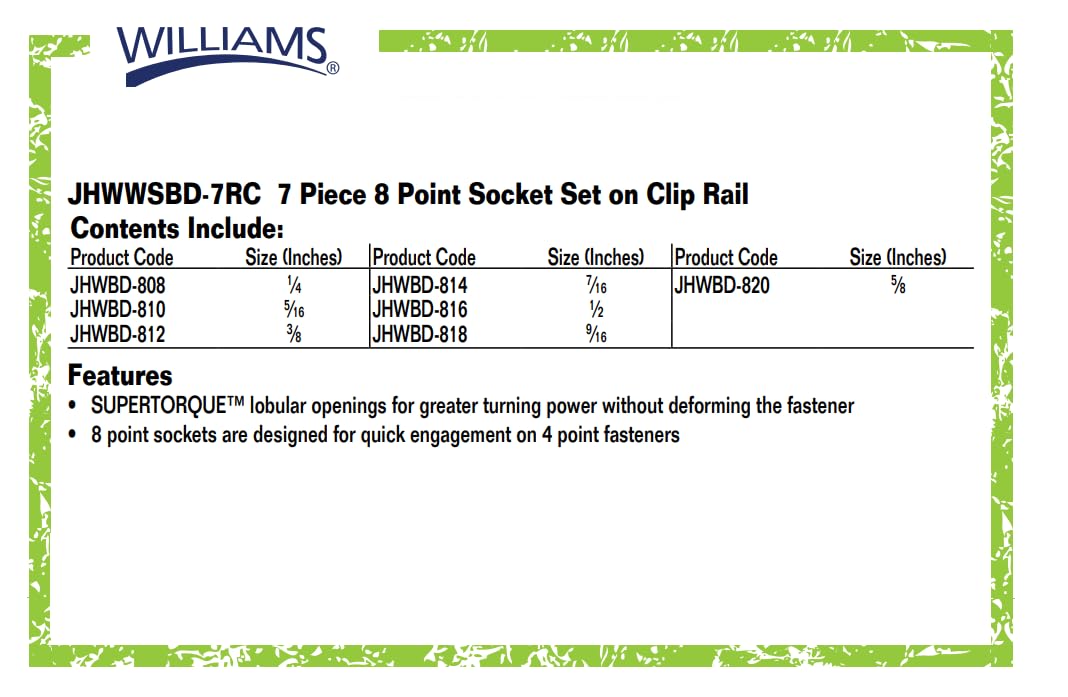 Williams JHWWSBD-7RC socket set chrome finish close-up
