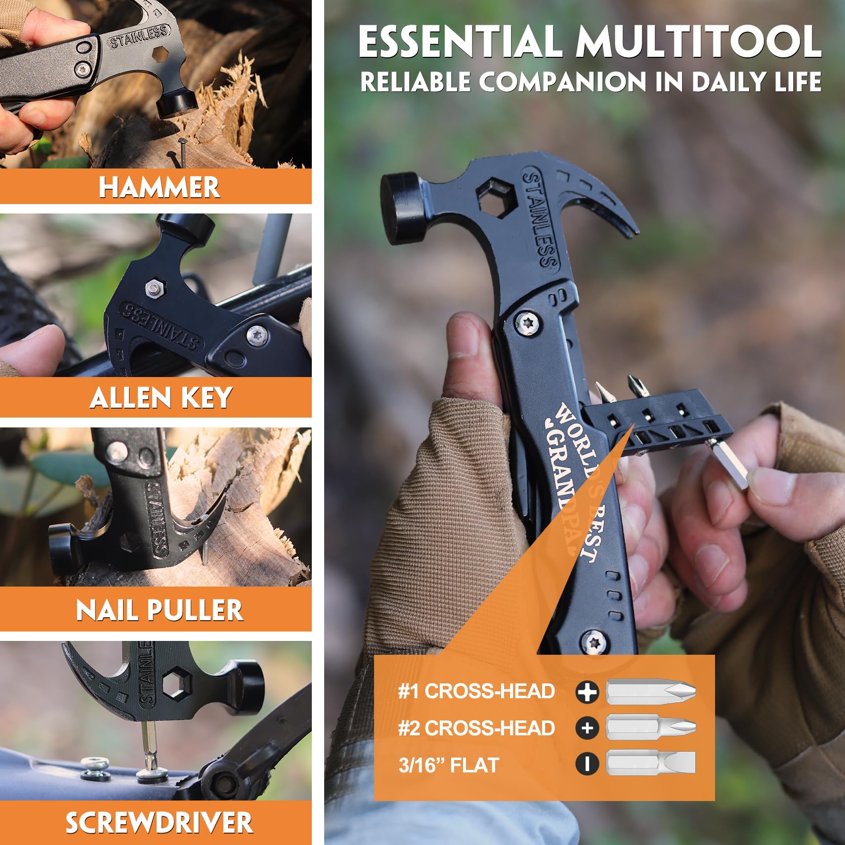 WILLUCK Stainless steel hammer with non-slip grip for comfortable use.