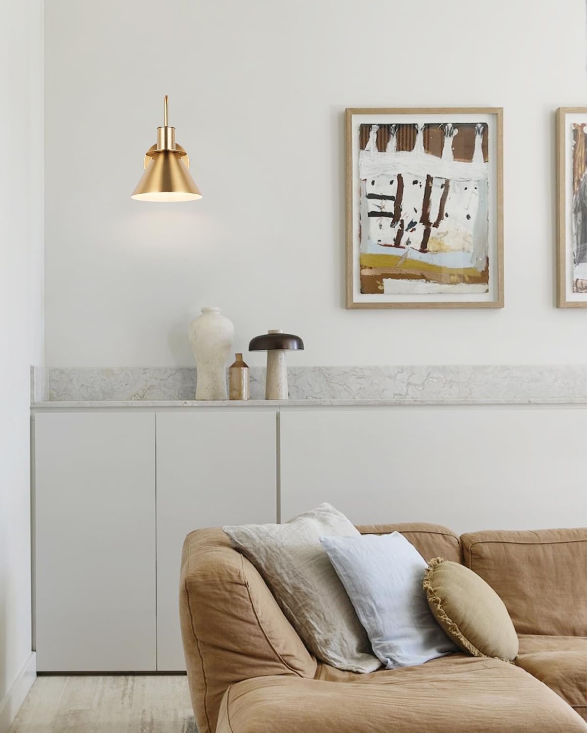 WILON gooseneck brass sconce fits bedroom or hallway lighting.