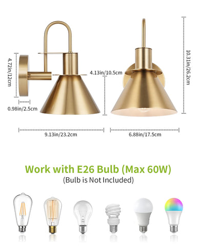 WILON brass wall light with E26 base offers versatile bulb options.