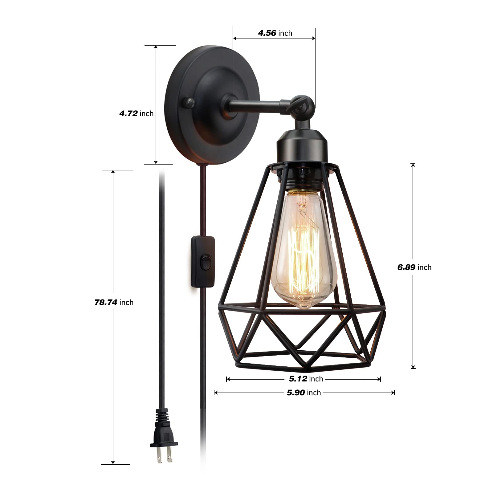 WimiSom wall sconce side view shows adjustable angle for tailored bedside lighting.