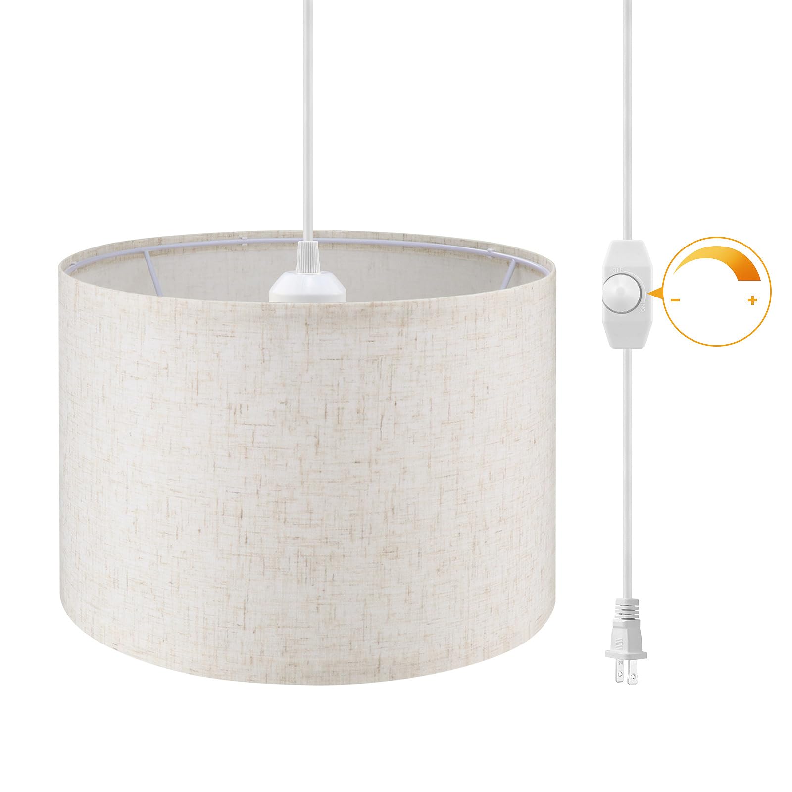 WimiSom plug-in pendant light with fabric drum shade for warm, even illumination