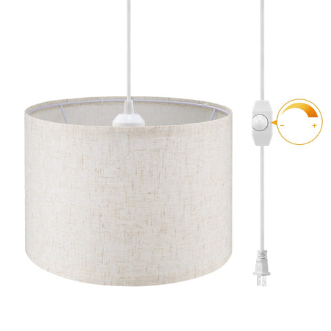 WimiSom plug-in pendant light with fabric drum shade for warm, even illumination