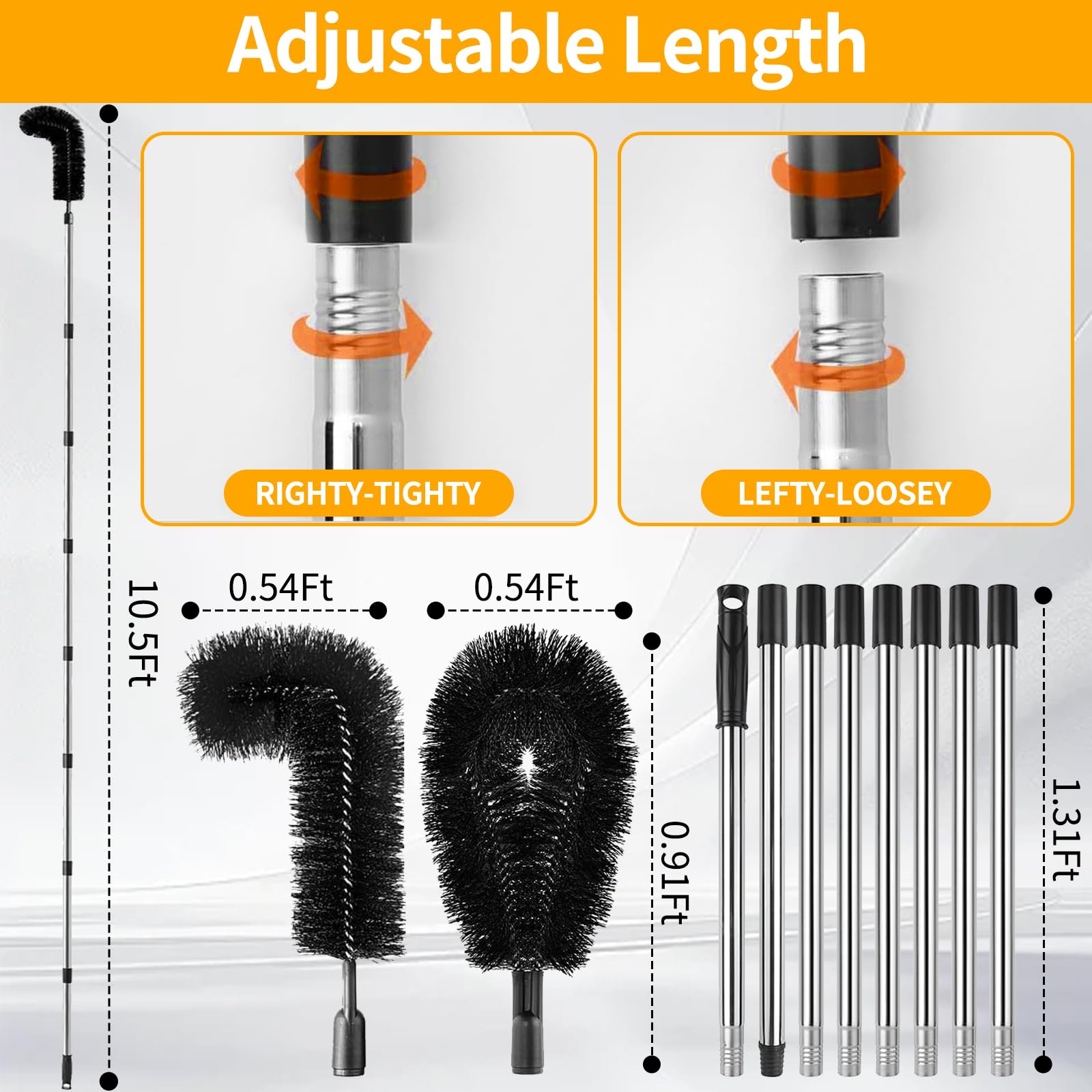 WIN&YING 10.5ft telescopic pole enables extended reach without ladders.