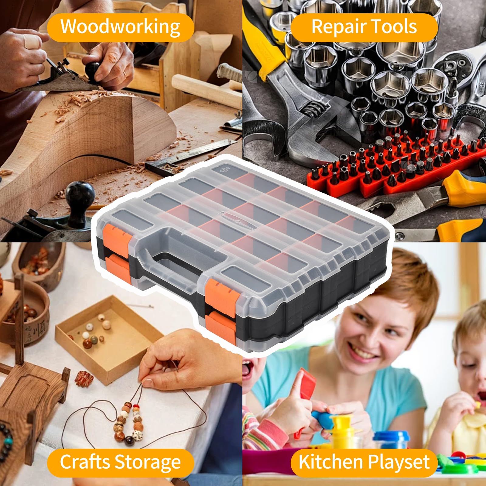 WIN&YING 34-compartment box offers organized storage for screws, nails, bits, and more
