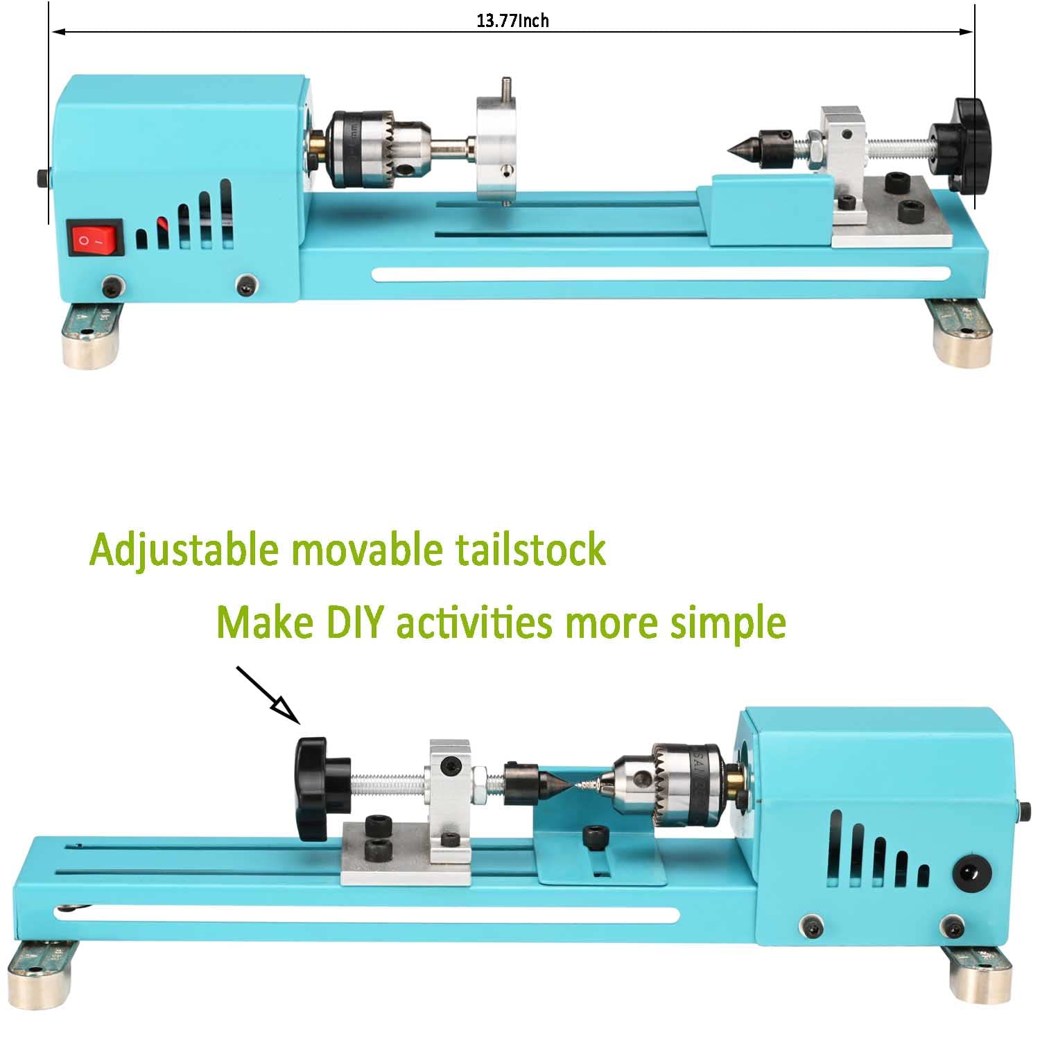 Winbomgo table-top lathe base provides stable platform for tasks.
