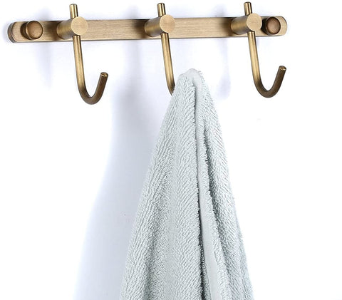WINCASE antique brass towel hook rack with three hooks for towels