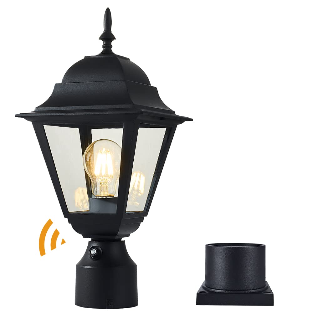 Windben dusk-to-dawn outdoor post light with clear tempered glass for reliable night illumination.
