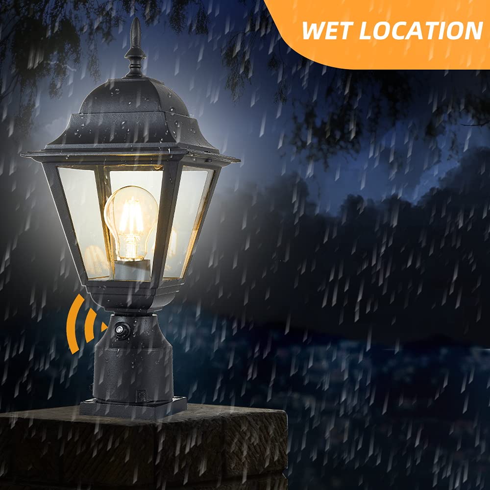 Windben matte black finish post lantern enhances curb appeal and visibility.