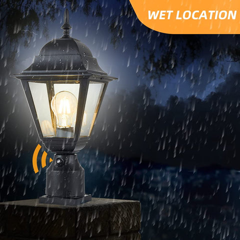 Windben matte black finish post lantern enhances curb appeal and visibility.