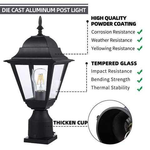 Windben post light with clear tempered glass delivers crisp accents.
