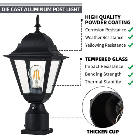 Windben pier-mount base lantern showing durable aluminium construction for outdoor use.