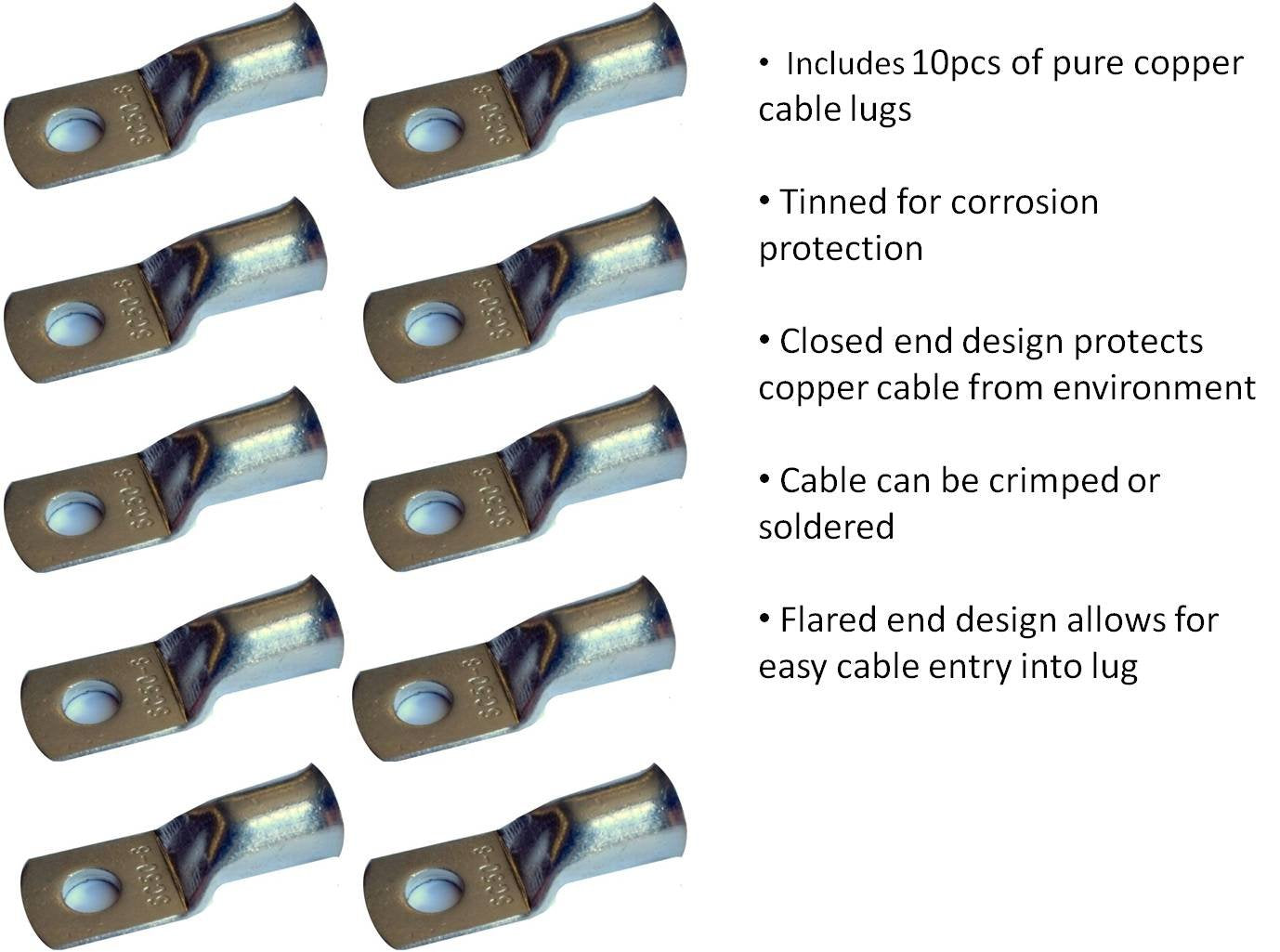 WindyNation cable lug assembly closeup with flared barrel and crimps