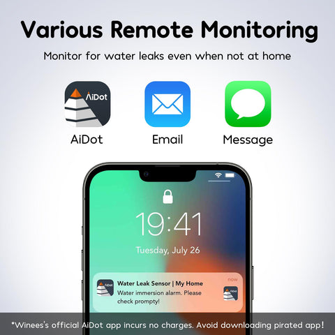 Winees leak sensor pre-paired for instant plug-and-play setup