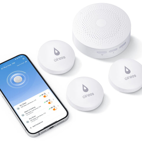 Winees wifi water leak detector hub provides real-time alerts to protect basements.