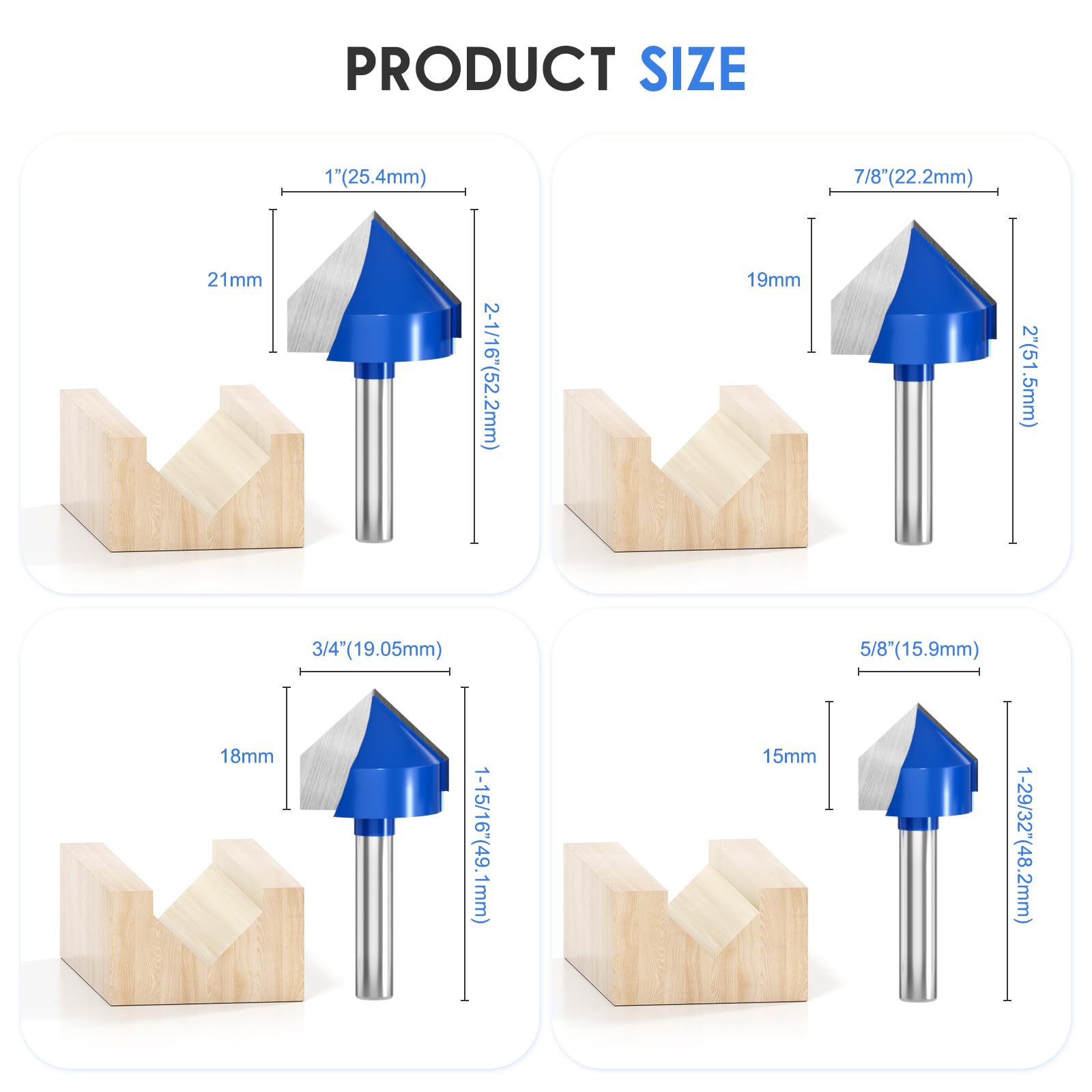 Wingsflee solid carbide V-groove bits deliver sharp edges for decorative joints and inlays.