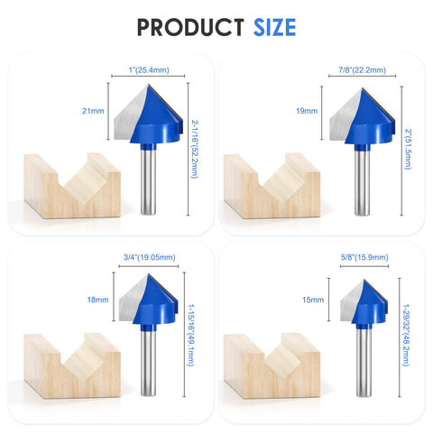 Wingsflee solid carbide V-groove bits deliver sharp edges for decorative joints and inlays.