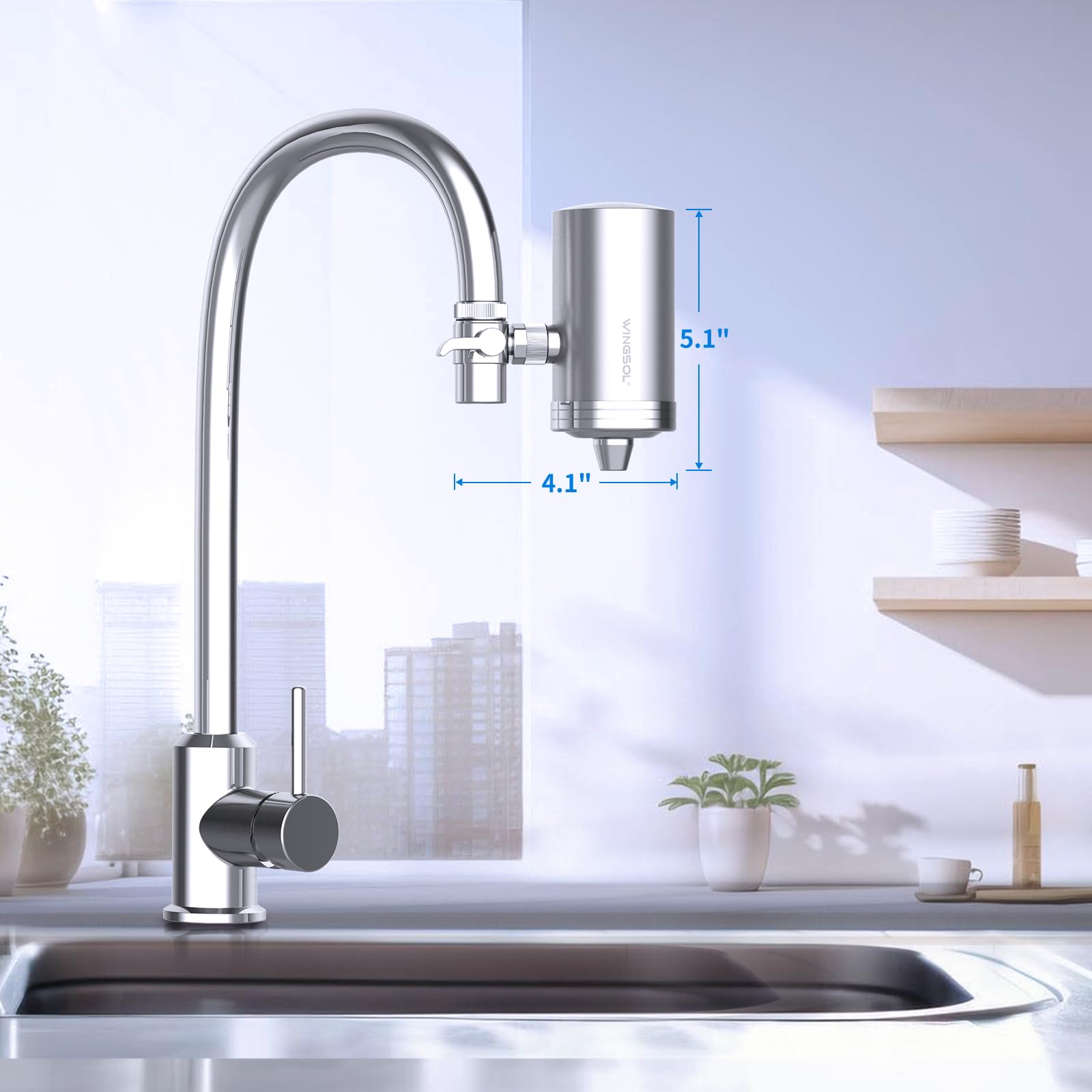 WINGSOL installation with eight adapters simplifies faucet compatibility.