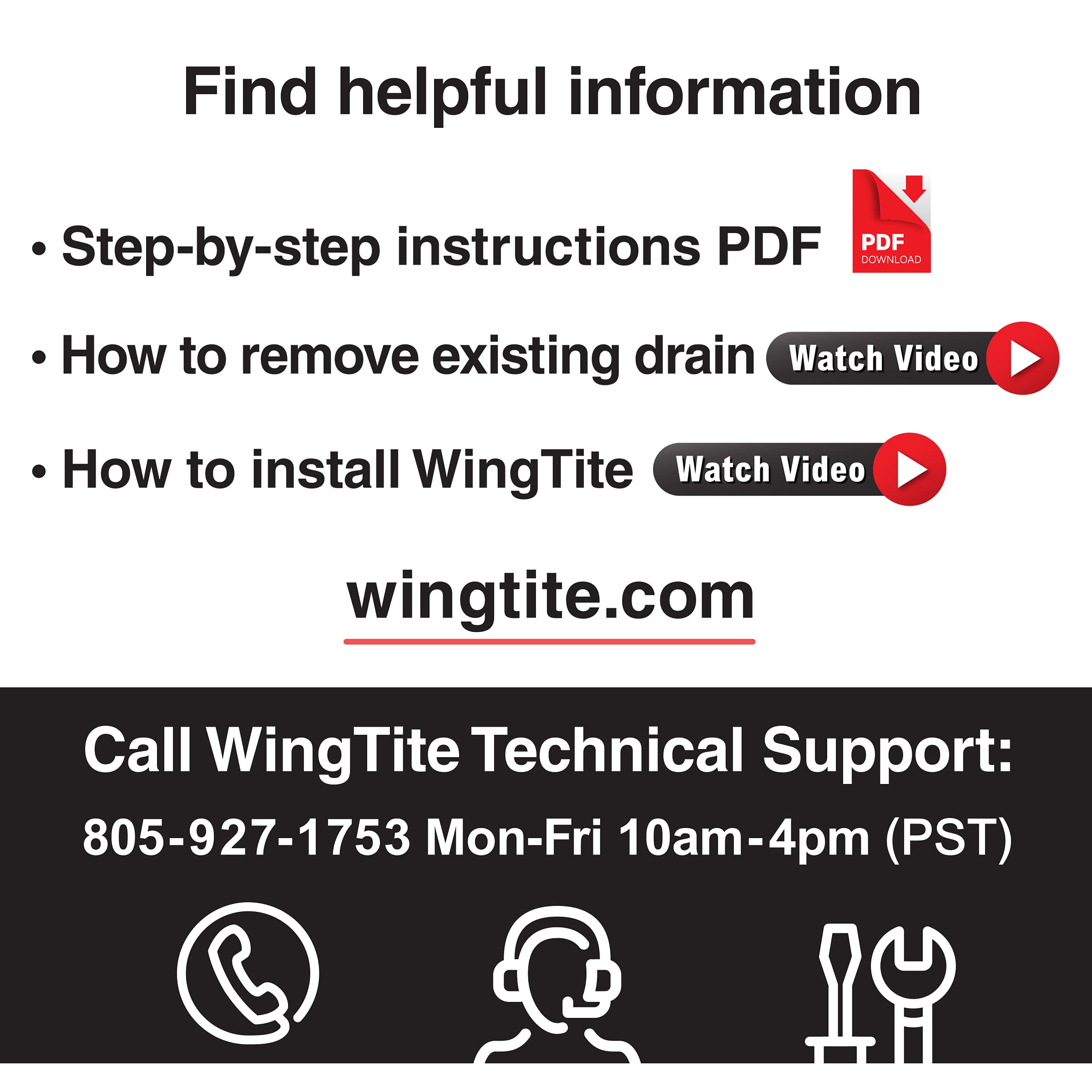 WingTite chrome SD1000 shower drain replacement visual shows easy install process.