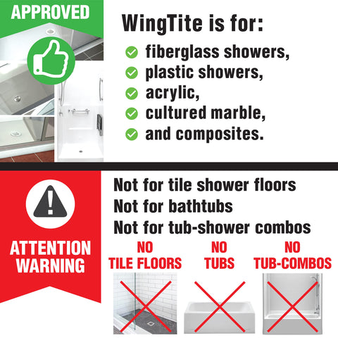 WingTite chrome SD1000 top-installation diagram highlights quick repair without removing the shower.