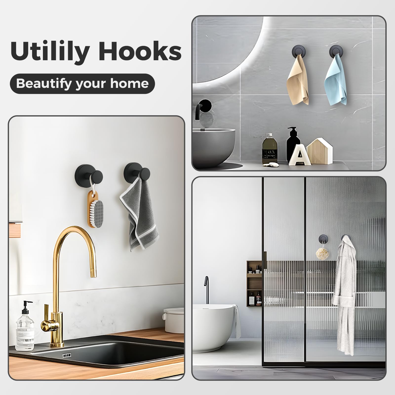 WingWider 4-pack shower hooks save space and simplify bathroom organization.