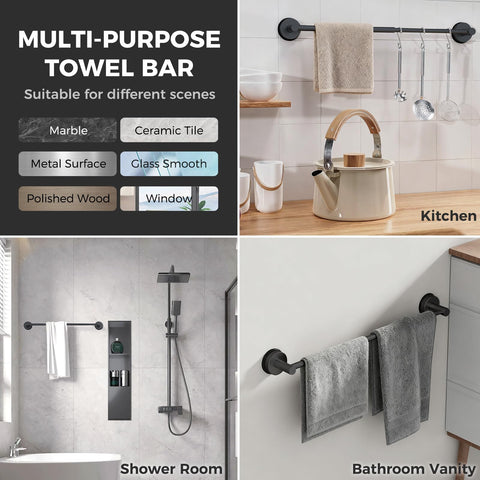 WingWider matte black towel bar adds modern style and simple setup.