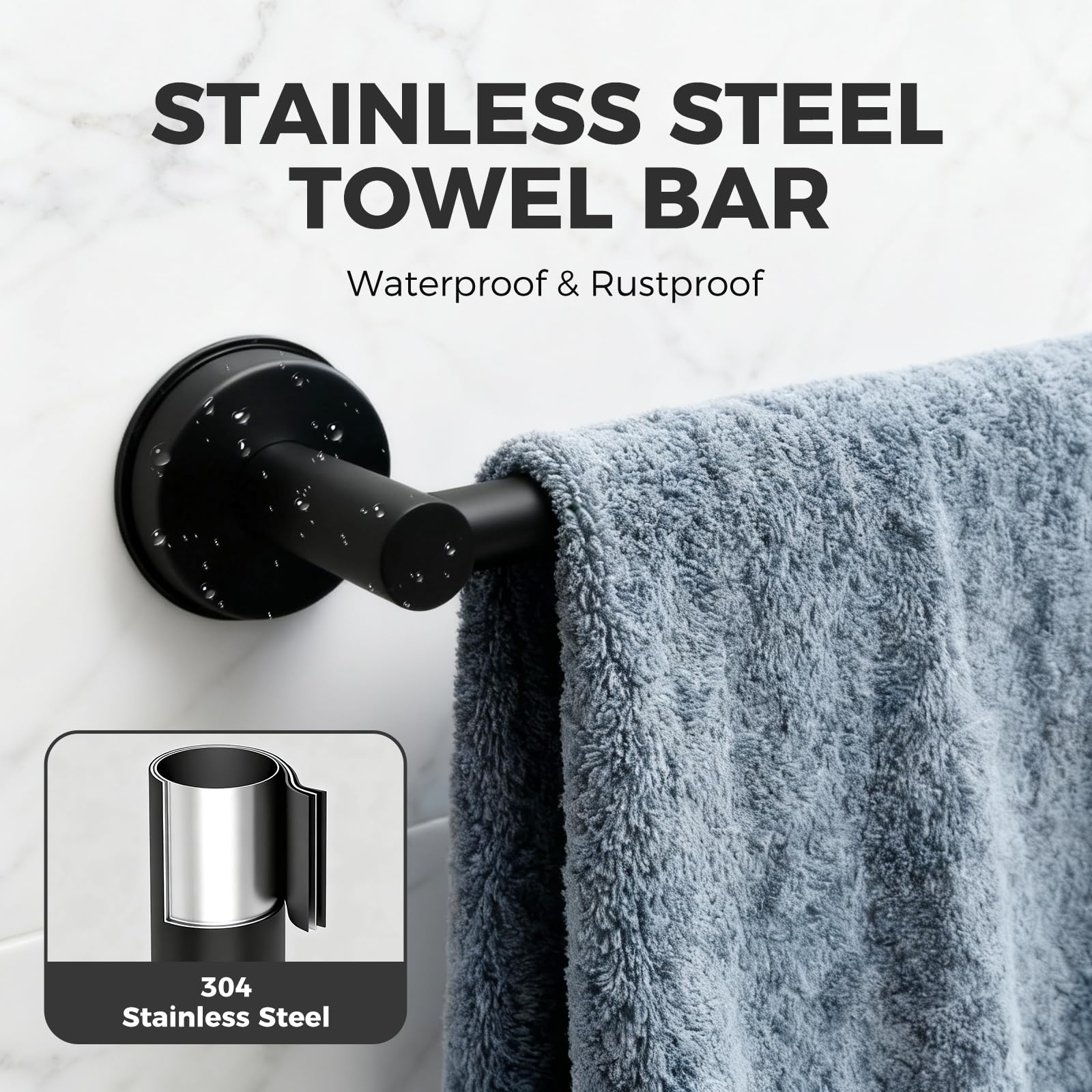 WingWider 3-inch gap speeds towel drying and keeps surfaces clear.