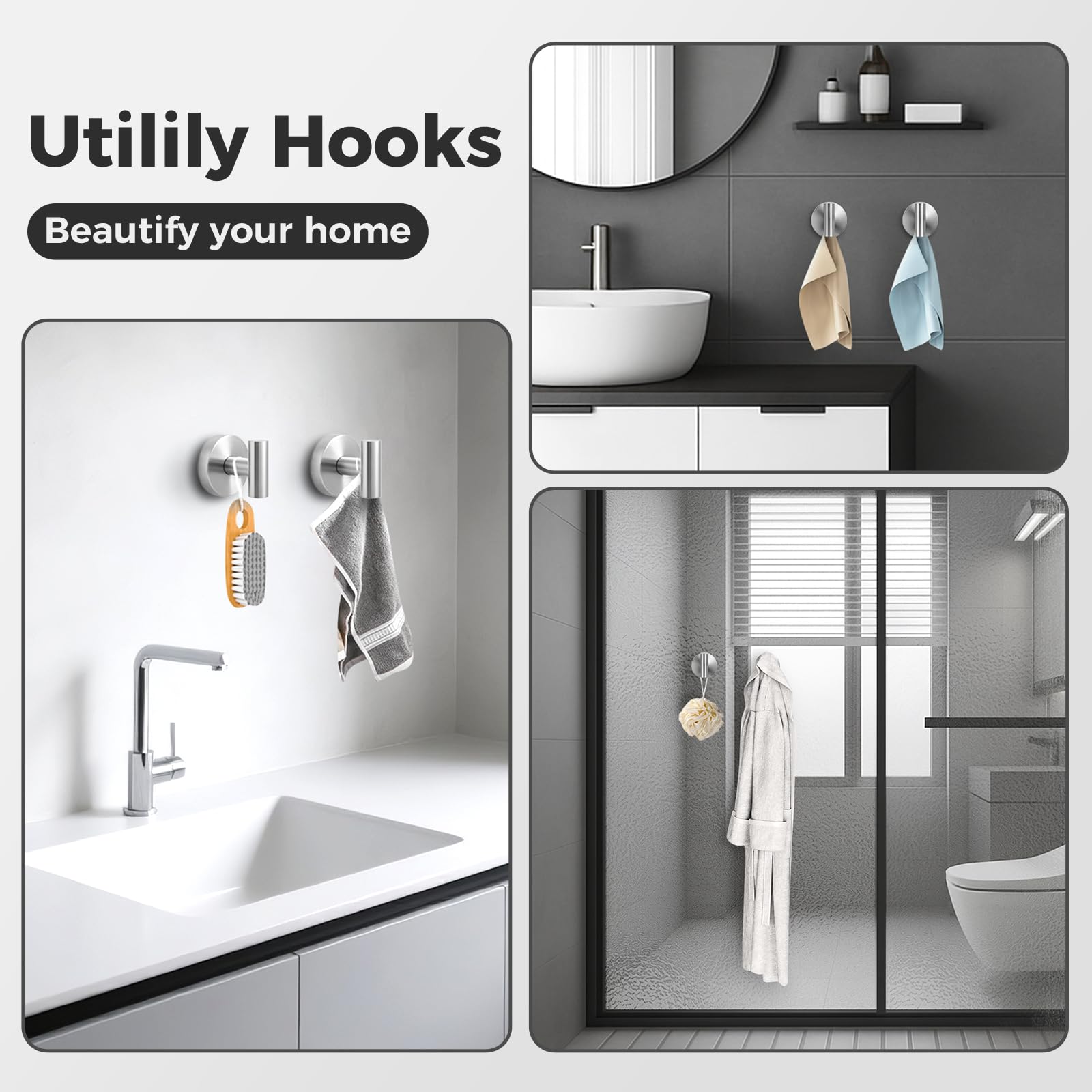 WingWider versatile wall hooks suit bathroom, kitchen, and bedroom needs.