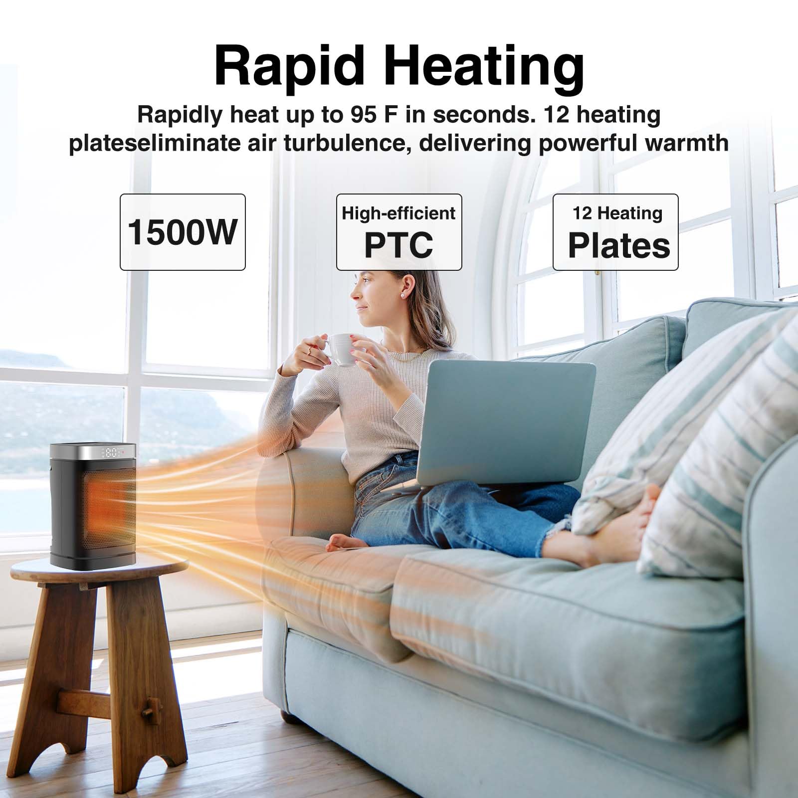 WINHL heater with 70-degree oscillation distributes heat across the room