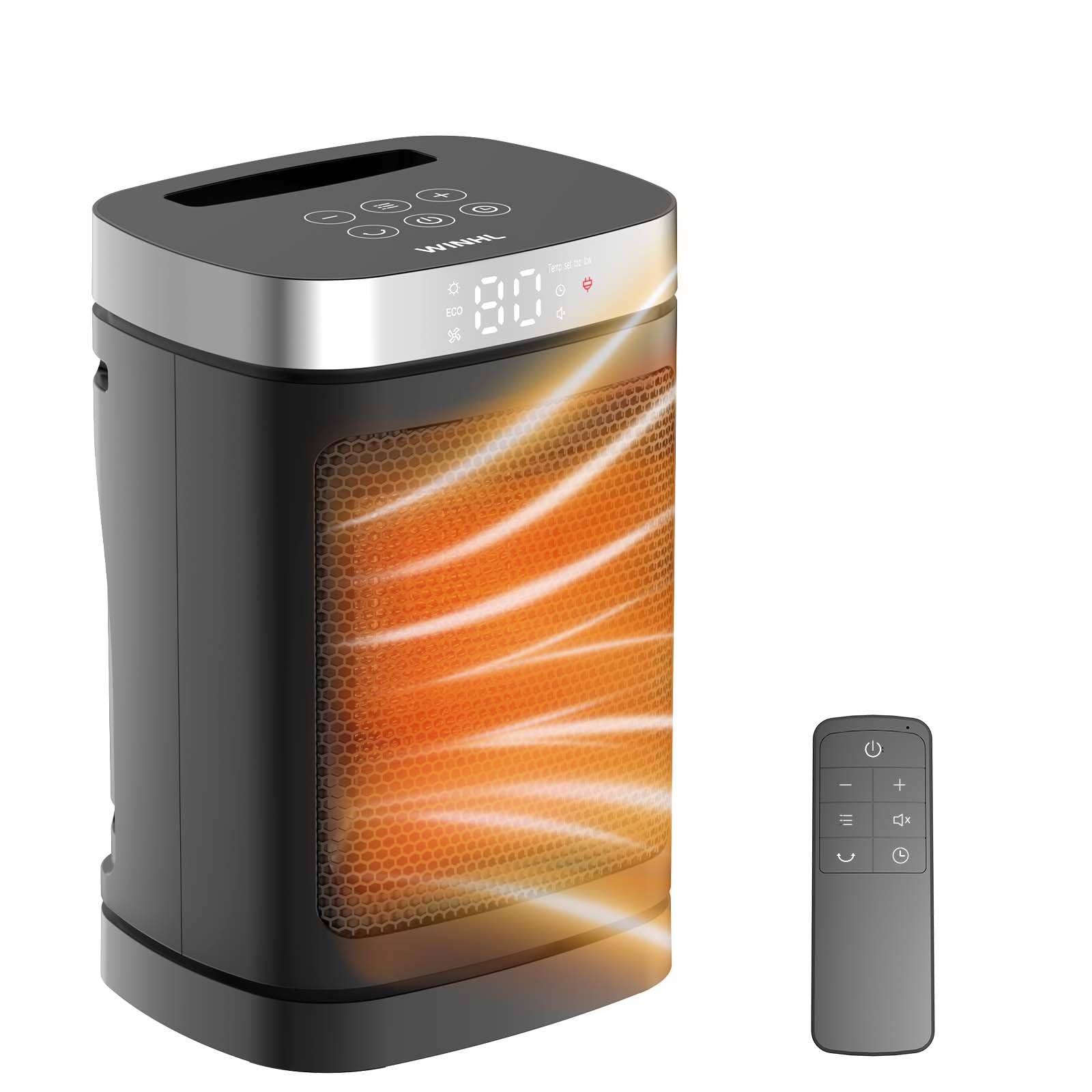 WINHL portable PTC heater front view showing compact design for quick warmth