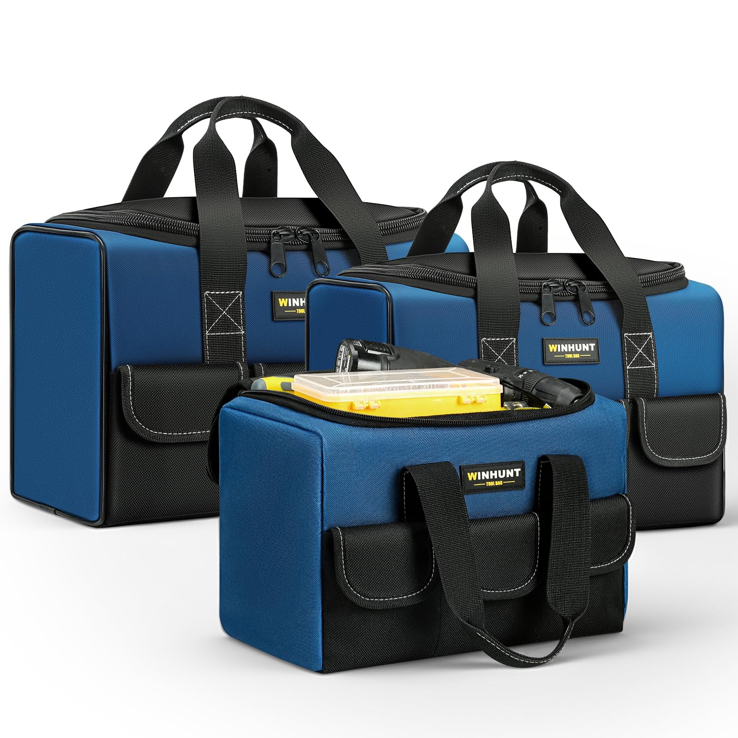 WinHunt tool bag set compact inner pocket keeps small parts organized on job sites.
