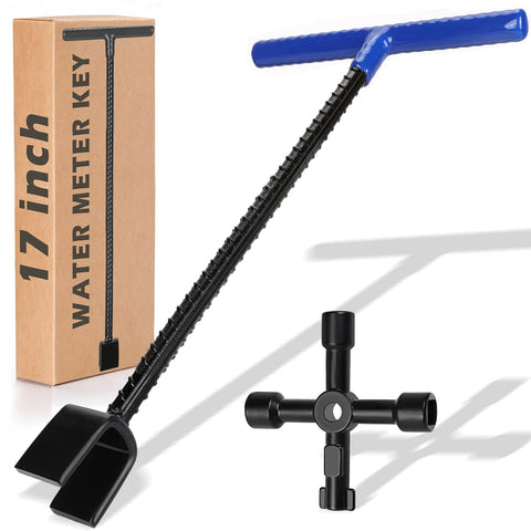 Winisok 17-inch water meter key with 4-way chuck for easy curb shutoff.