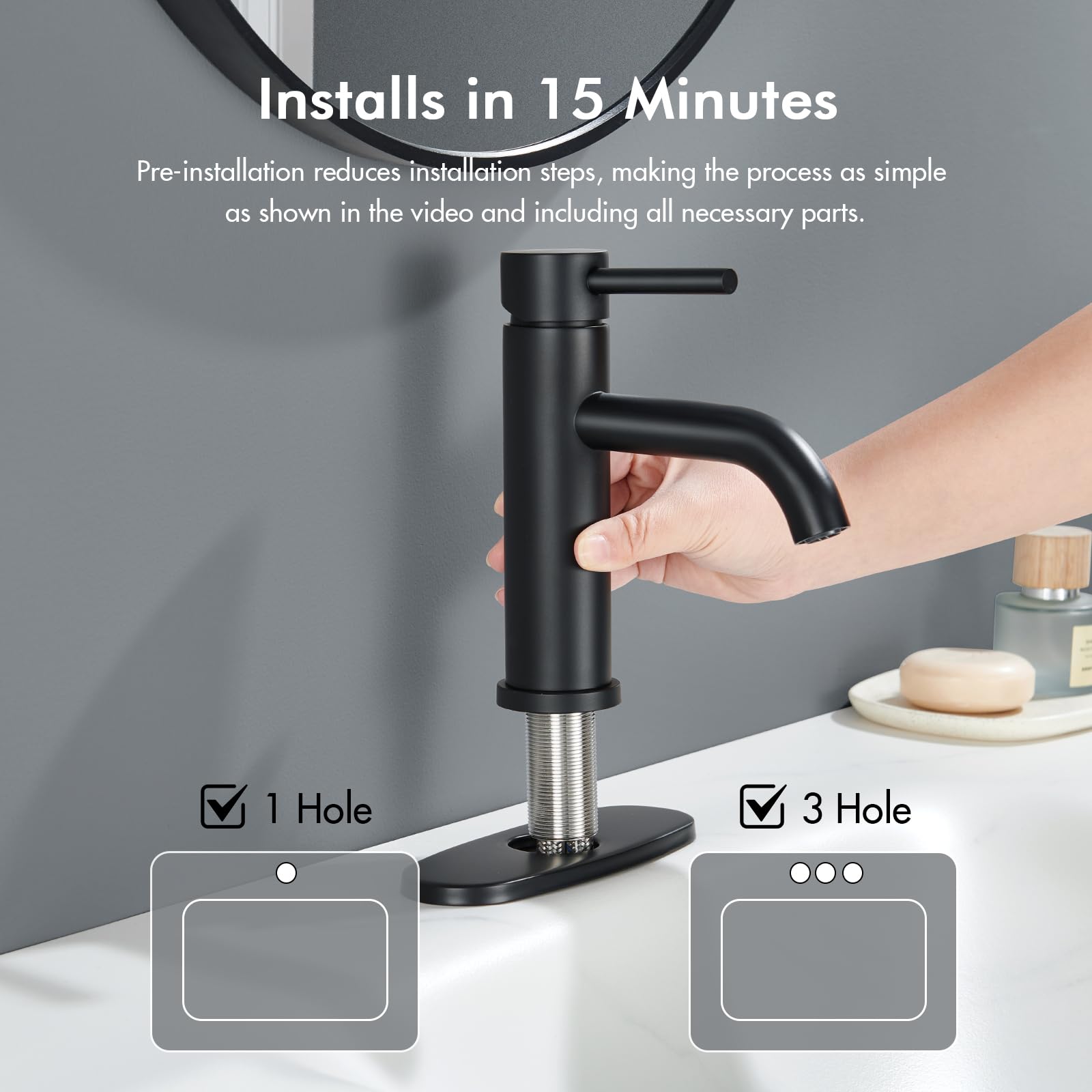 WINKEAR supports 1-hole or 3-hole installations for versatile sink setups.