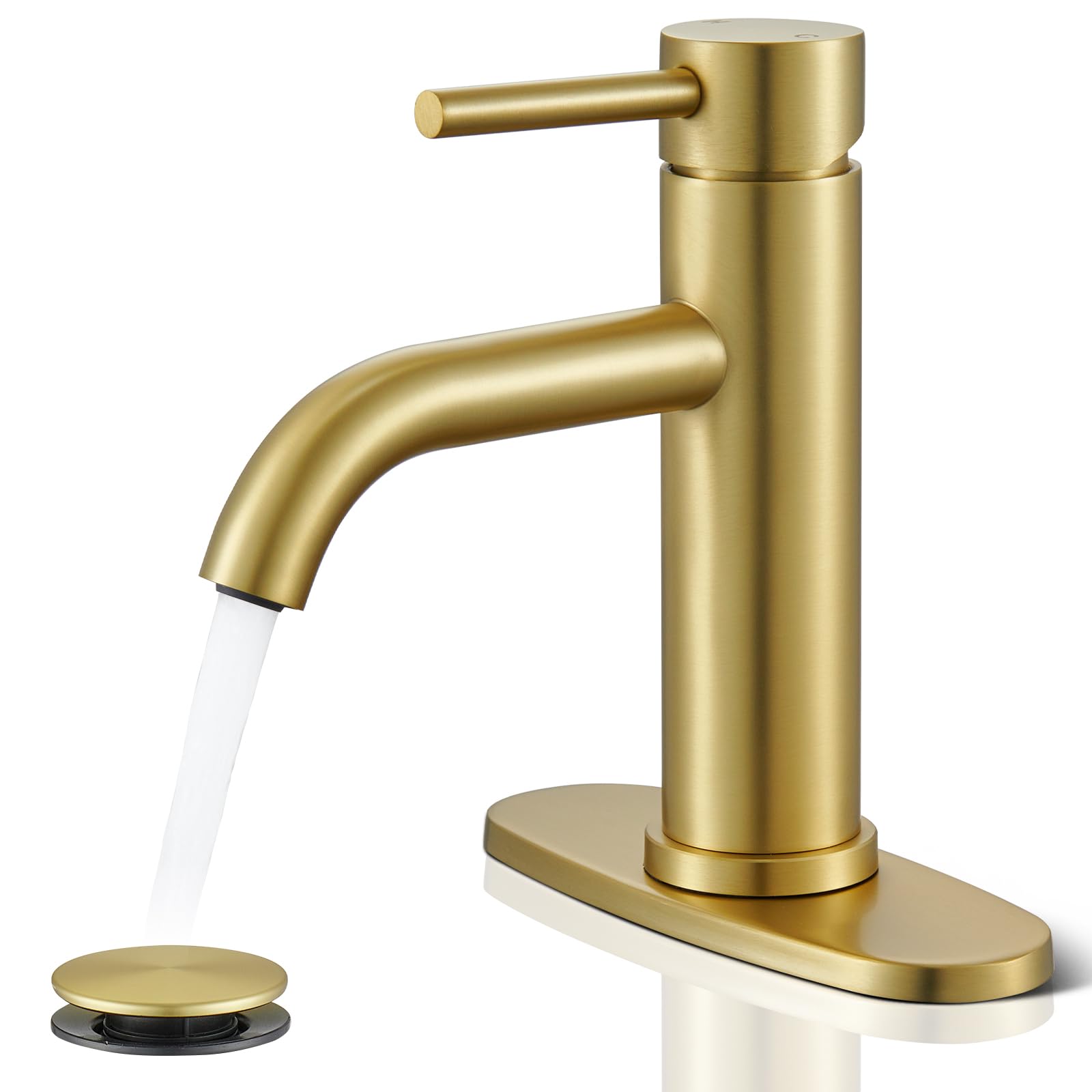 WINKEAR gold bathroom faucet viewed with a durable SUS304 stainless steel finish for lasting shine.