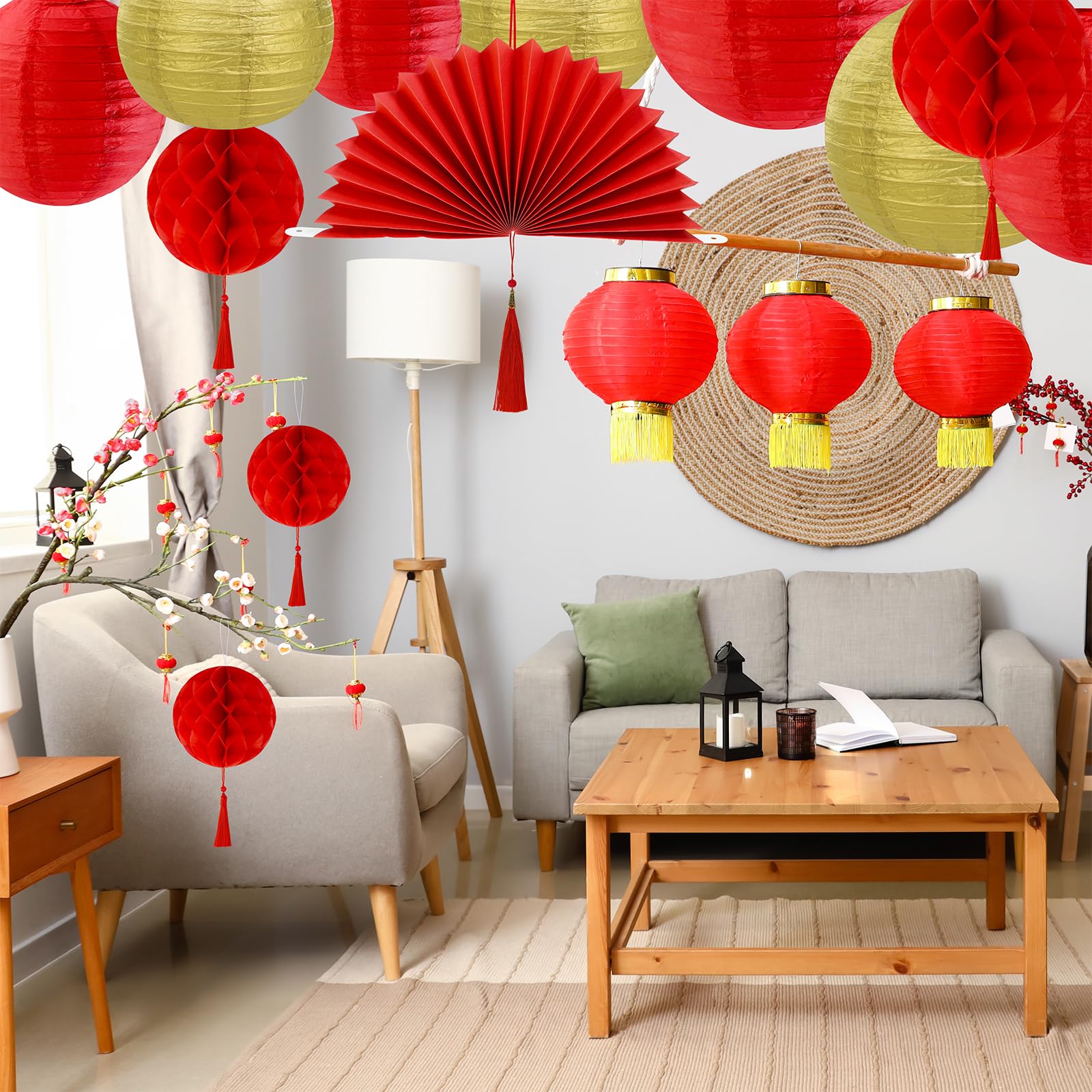 Winlyn red honeycomb balls create texture and depth