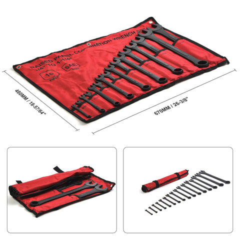 Durable drop-forged steel wrenches with laser-etched sizes for longevity.