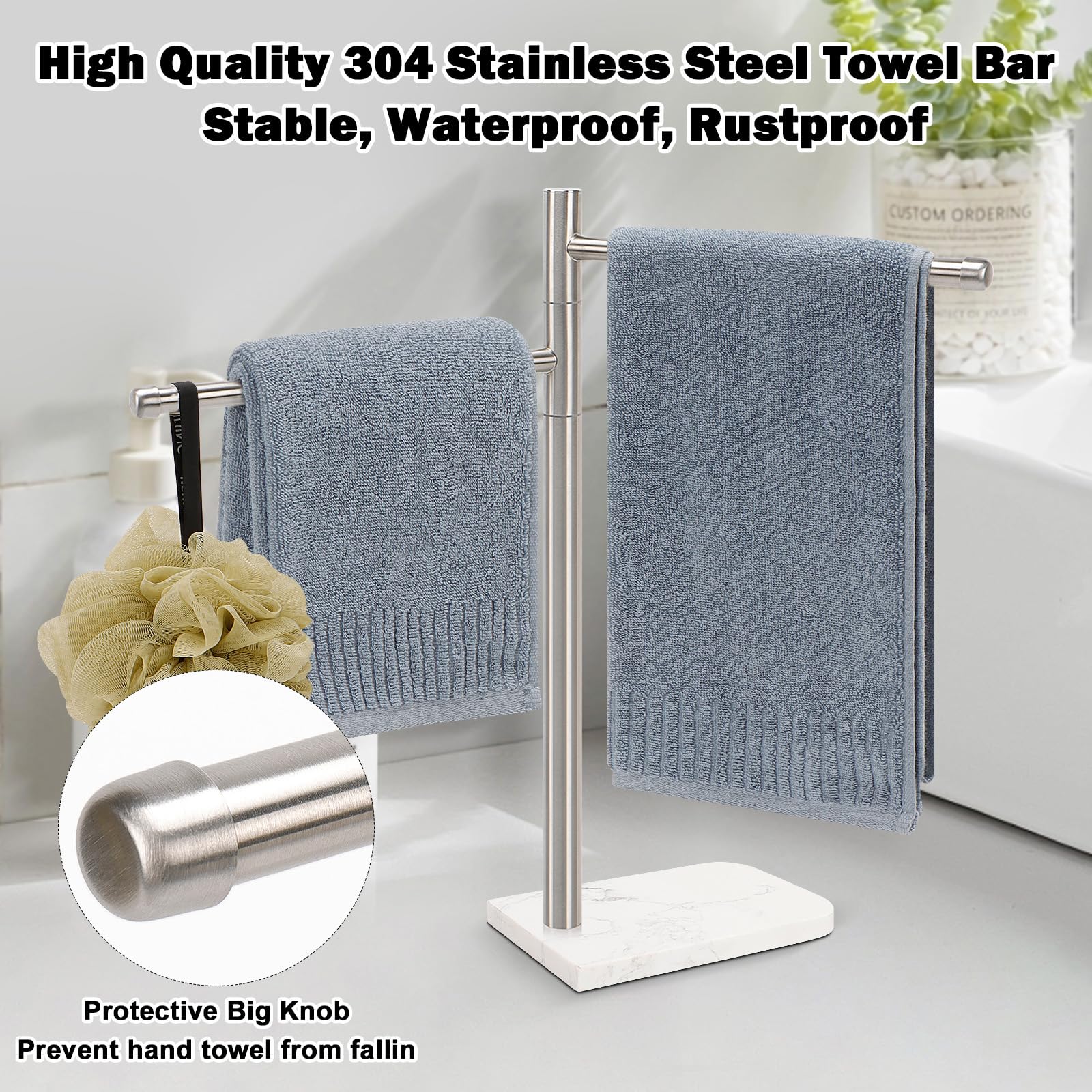 Winmien modern towel holder complements contemporary bathroom decor.