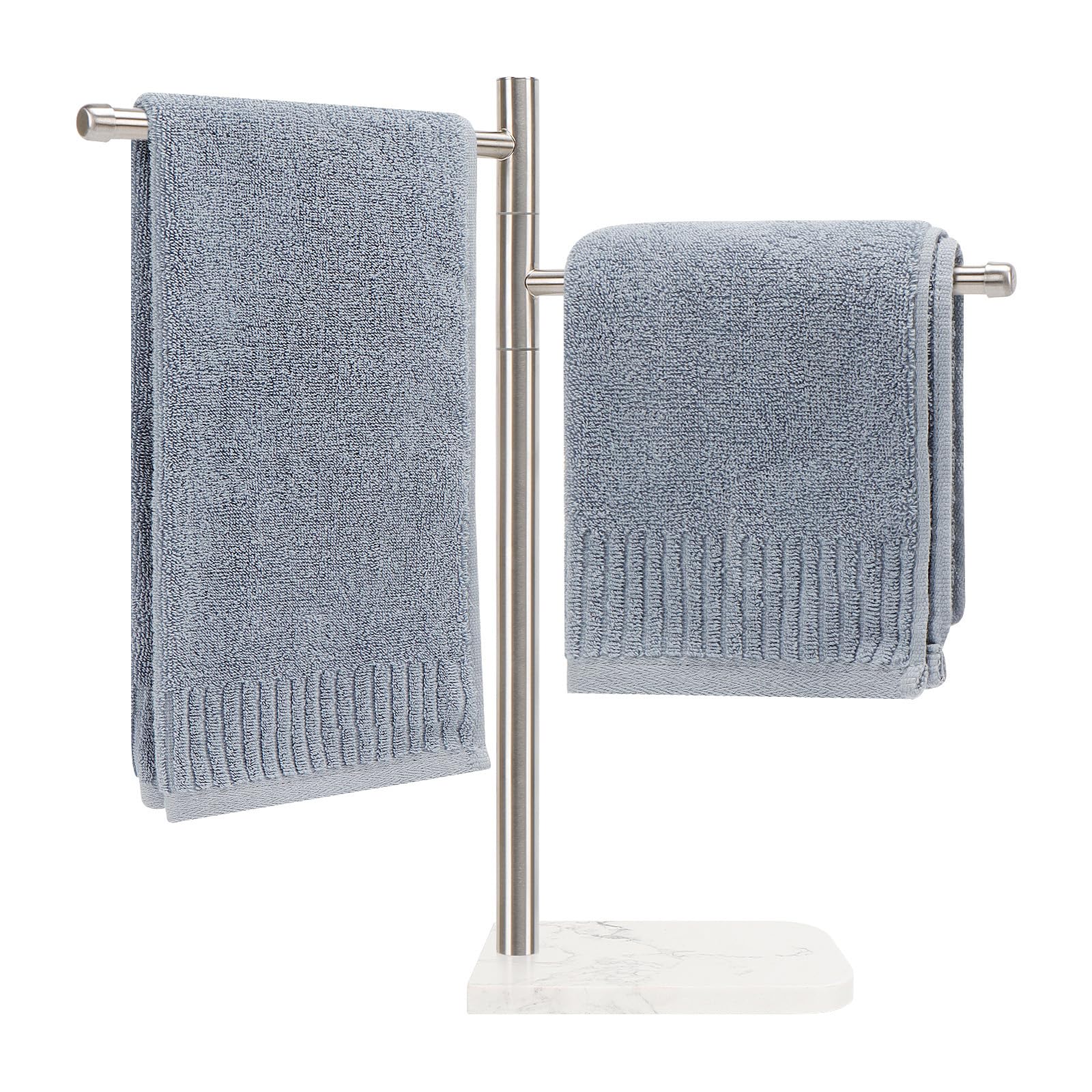 Winmien standing hand towel holder with marble base provides stable, elegant towel storage on any countertop.