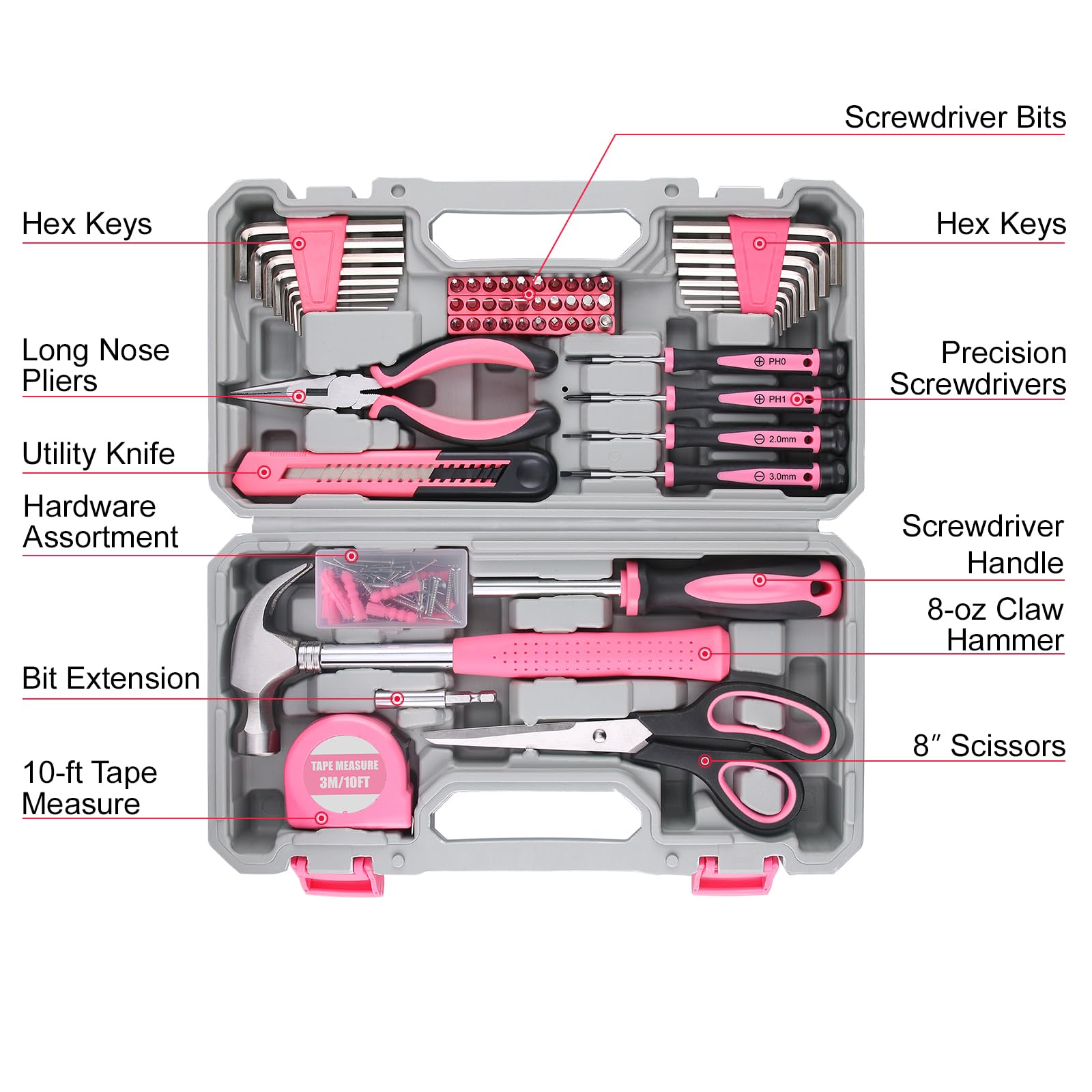 WINNER pink hammer and pliers ready for furniture assembly