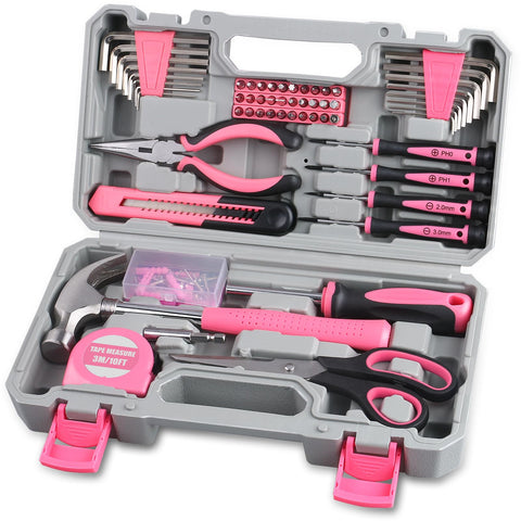 WINNER pink tool kit opens to reveal organized essential tools for quick fixes