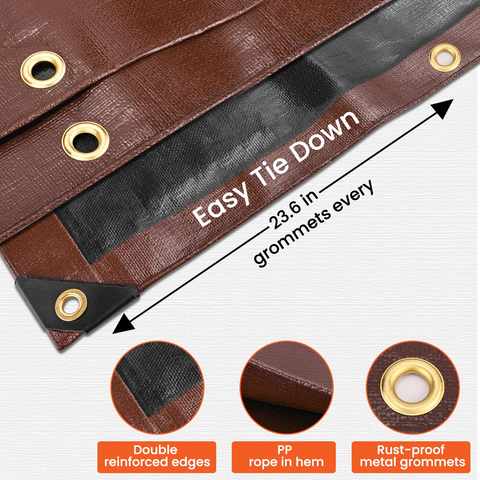 Winpull tarp reinforced hem with poly rope