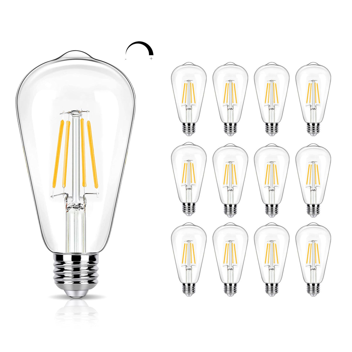 winsaLED 12-pack dimmable Edison bulbs for bright, energy-efficient ceiling lighting in living spaces.