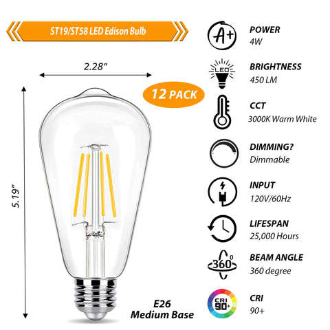 winsaLED 3000K warm white ST19 filament bulb creates cozy ambience for living areas.