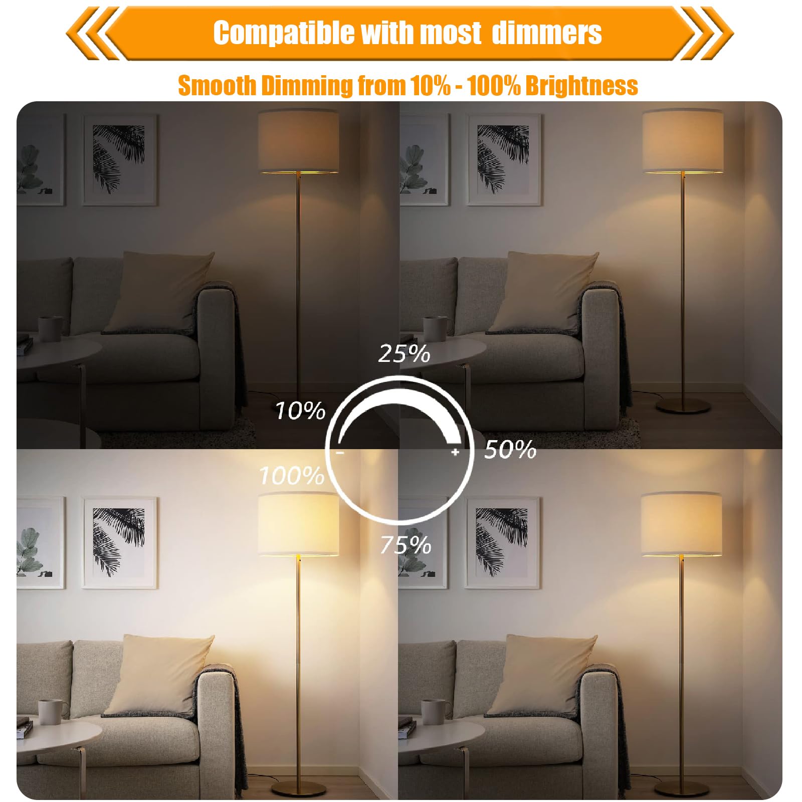 winsaLED dimmable 120V TRIAC-compatible bulb for smooth brightness control.