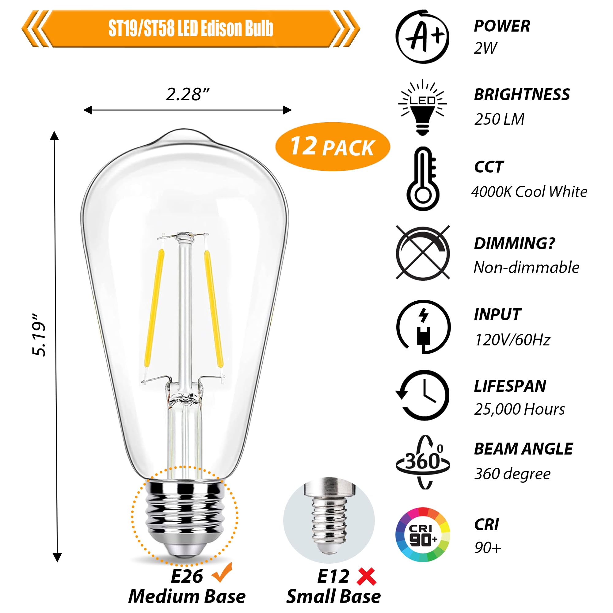 WinsaLED E26 base close-up showing filament design for energy-efficient lighting