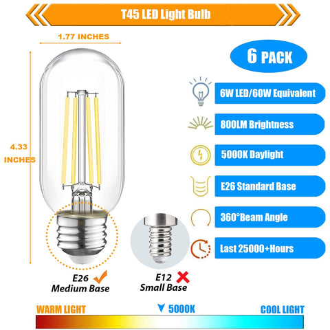 Winsaled T45 dimmable bulb side view highlighting vintage clear glass appeal