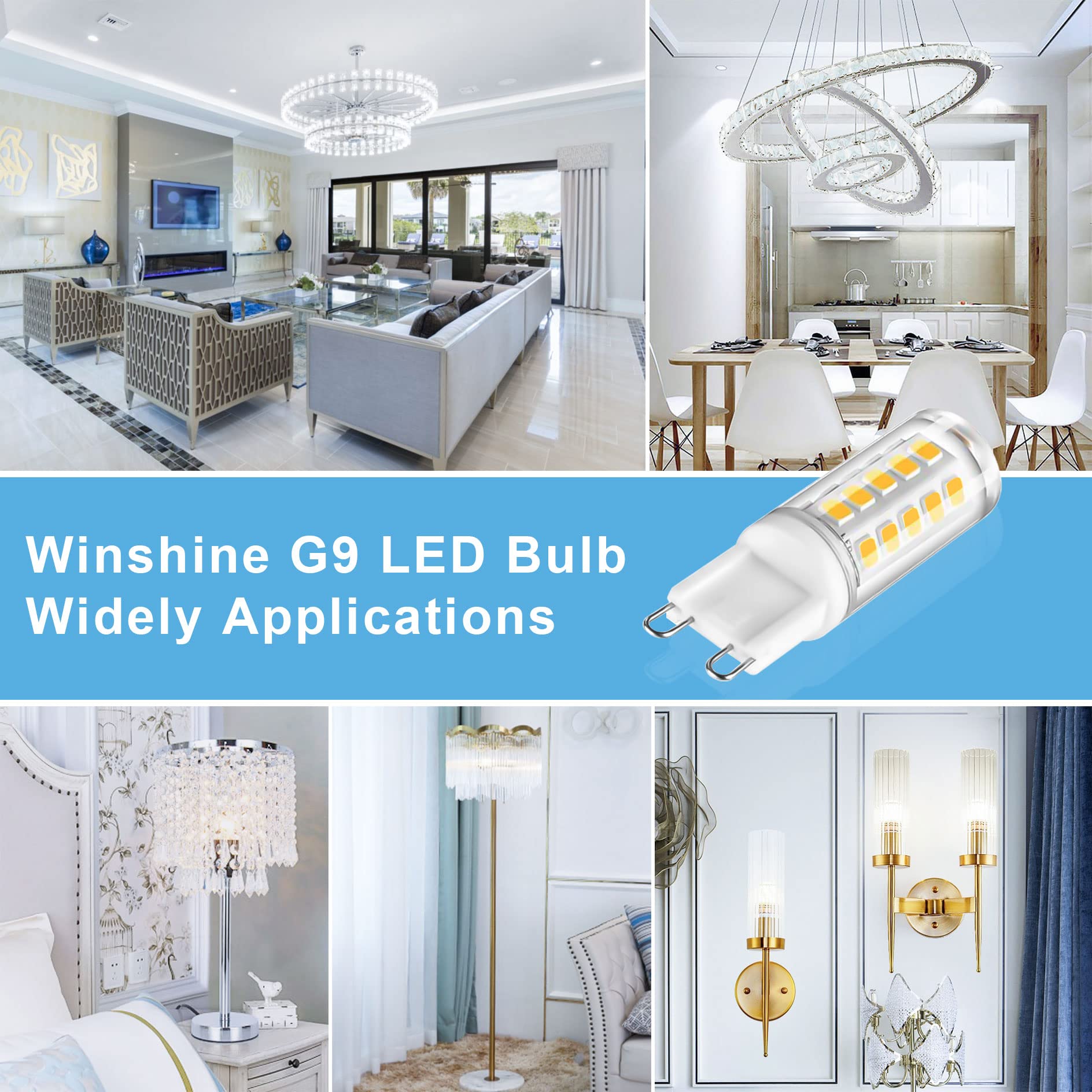Winshine G9 LED bulb with bi-pin base fits easily in pendant fixtures.